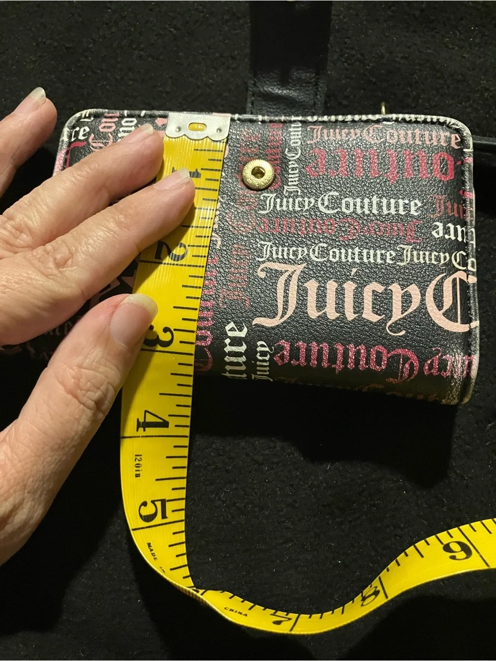 Juicy Couture Gothic Monogram Bifold Wallet Pink Black Heart Charm Y2K Style